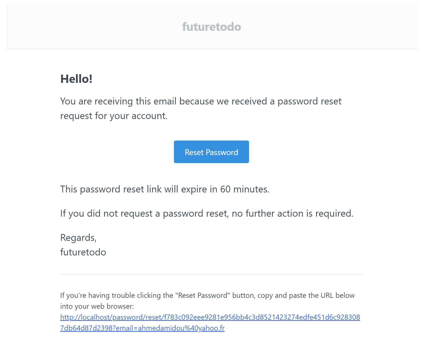 password reset email